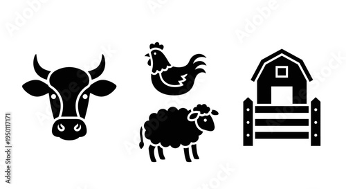 Farm animal icons in silhouette.