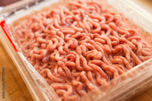 Minced meat in a plastic container from the supermarket