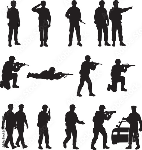 a set of black silhoutte  soilder set illustration