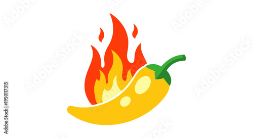 Spicy Yellow Chili Pepper on Fire.