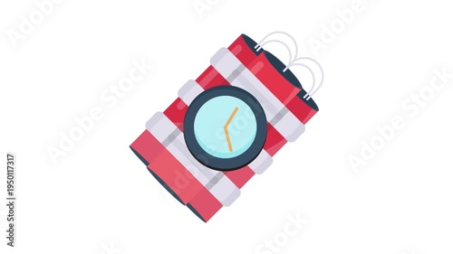 A red and white clock featuring a blue face, displaying the time clearly against its colorful design.