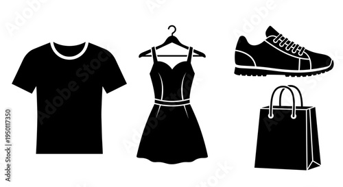 Fashion clothing and accessories on display.