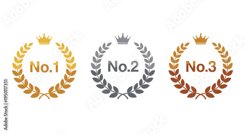 Golden laurel wreath awards with crowns.