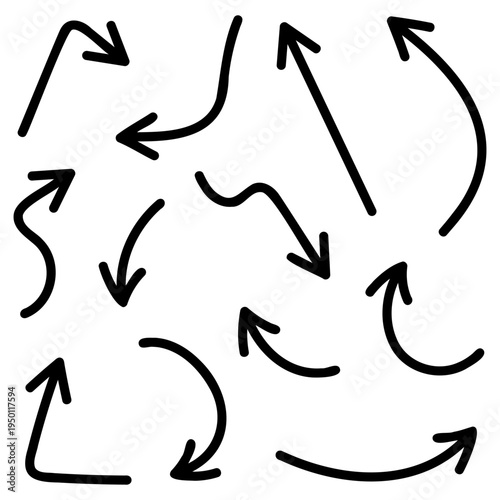 Hand drawn curved arrows collection black sketch directional arrows set