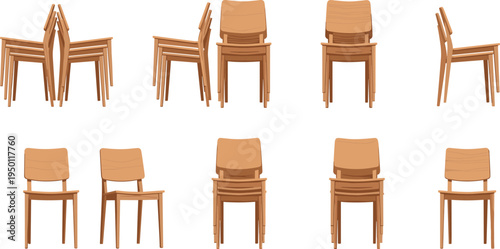 Stackable Wooden Chairs Set in Multiple Positions for Efficient Storage and Modern Home Interiors