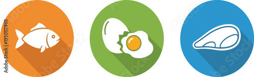 Fish Egg Meat Icons For Food Nutrition Concepts