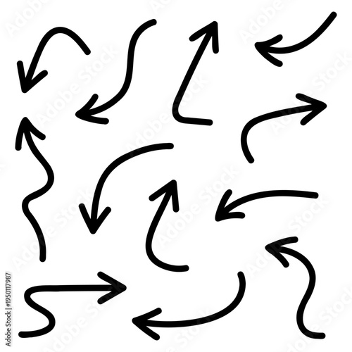 Hand drawn curved directional arrows doodle set black sketch arrow icons collection