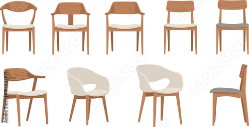 Wooden Armchairs with Cushioned Seats in Modern and Comfortable Design for Stylish Home Interiors