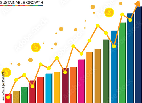 ESG投資、SDGsイメージの成長棒グラフフラットカラー