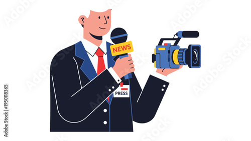 Behind the Camera: A journalist holds a microphone and a camera, ready to report the news and document events. Capturing the essence of communication.