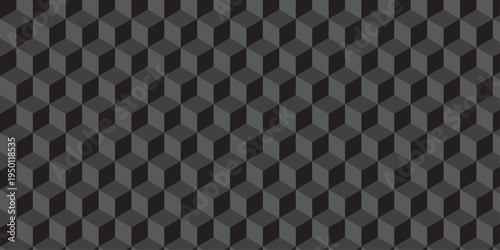 Black cube seamless creative cubic decoration triangle wall and wallpaper textile vector square tile, mosaic endless repeat hexagon metal texture background.