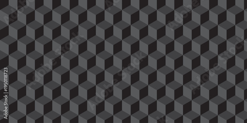 Black cube seamless creative cubic decoration triangle wall and wallpaper textile vector square tile, mosaic endless repeat hexagon metal texture background.