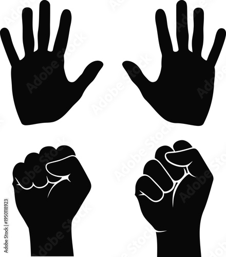 Black hand silhouettes open and clenched fists vector illustration for empowerment and unity