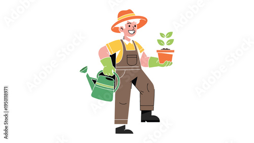 Gardener’s Green Oasis: A cheerful gardener diligently tending to a fresh sprout, embodying the joys of growth and nurturing.