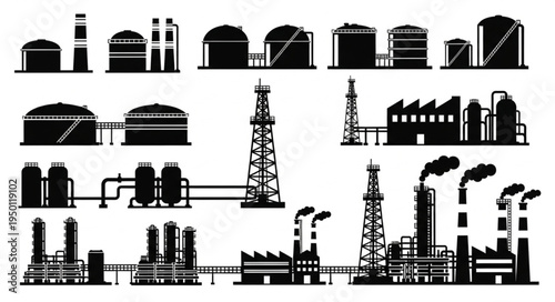 Silhouette of Industrial Plants and Factories - A Vector Illustration.