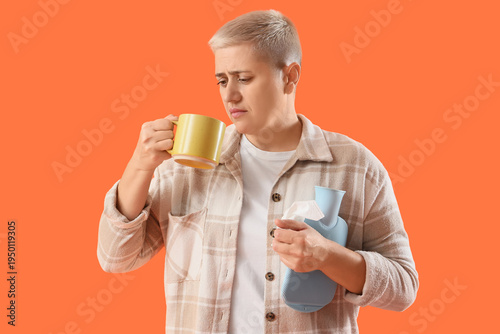 Sick mature woman with cup ...