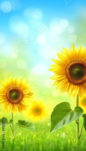 Vibrant Sunflowers Dancing in the Gentle Breeze of a Sunny Meadow with a Beautiful Bokeh Background