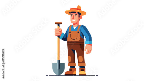 Hardworking Farmer: A dedicated farmer stands tall, proudly holding his shovel, embodying the spirit of labor and the vital role of agriculture.