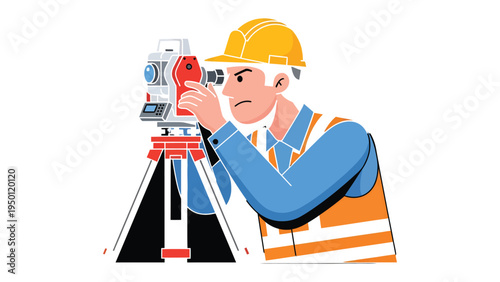 Surveyor at Work: A diligent surveyor utilizes surveying equipment to measure and map the land, symbolizing precision and meticulous planning.