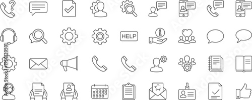 Customer support service line icon set with call center, help desk, communication chat symbols flat vector illustration