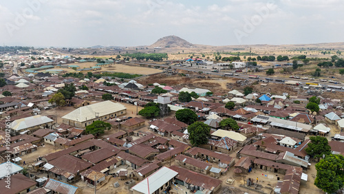 Aerial shot of low-income neighbourhood in Abuja City Nigeria 