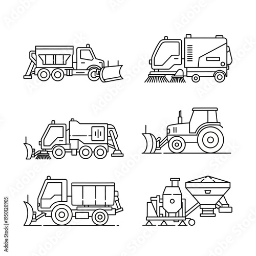 Various types of road cleaning trucks.