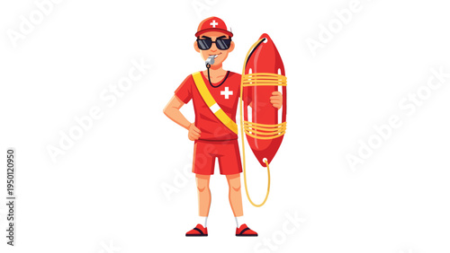 Lifeguard on Duty: A vigilant lifeguard, dressed in vibrant red attire, stands ready with a rescue buoy, embodying a sense of safety and preparedness.