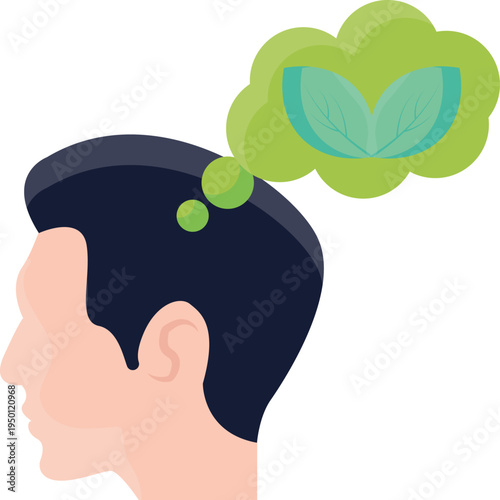 A man's head with a green thought bubble above, symbolizing contemplation or ideas.