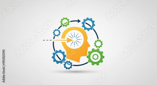 Businessman head with gears and clock thinking concept for productivity and time management