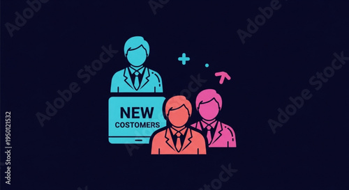 Business people attracting new customers with marketing strategy on screen display