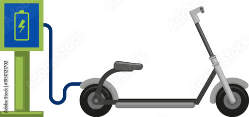 Electric scooter charging at green energy station