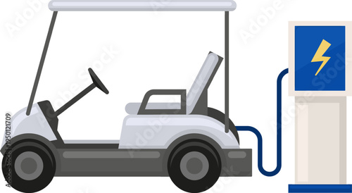 Golf cart charging battery at electric station