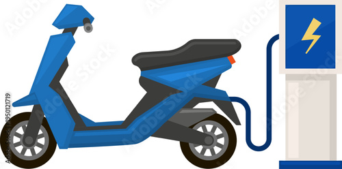 Electric scooter charging at sustainable energy station