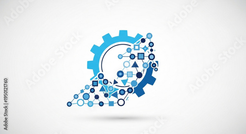 Innovative technology concept with gear and cogwheel icons in shades of blue on white background for business and industry use