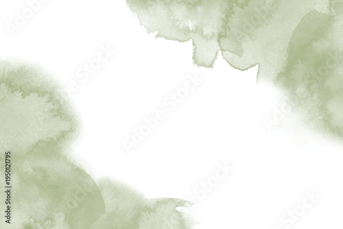Pale green watercolor clouds on white background