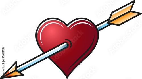 Red heart pierced by a golden arrow of love