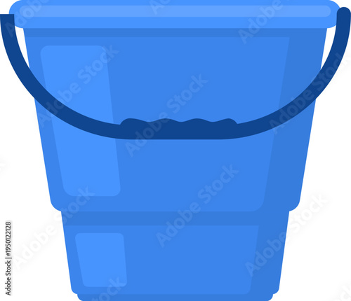 Blue plastic bucket filled with water cartoon drawing