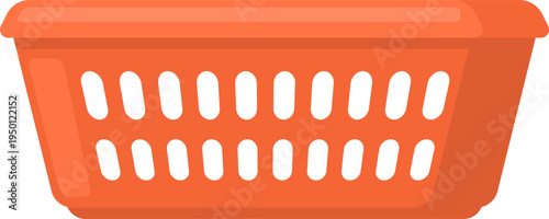 Orange plastic laundry basket icon for home chores