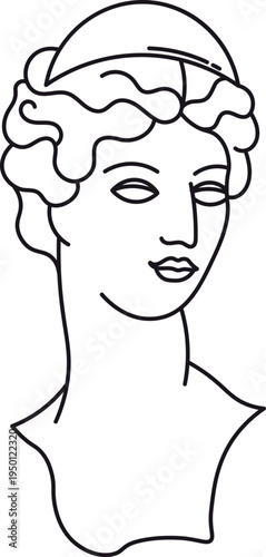 Classical greek goddess bust line art drawing