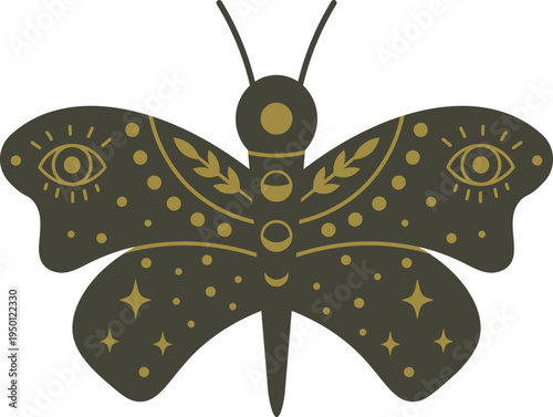 Enchanting butterfly with mystical eyes and celestial symbols