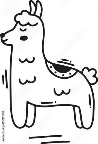 Cute llama illustration standing in simple linear style
