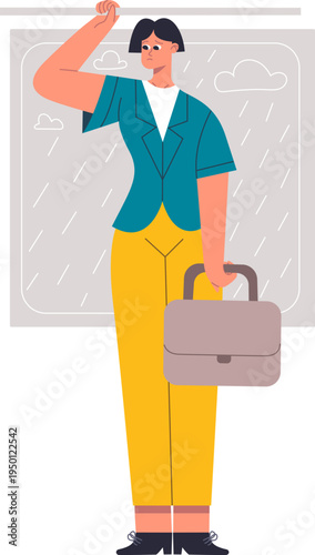 Commuter feeling sad on rainy public transport journey