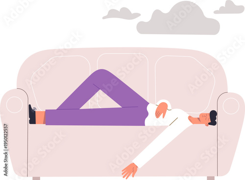 Man resting on sofa feeling tired or sleepy