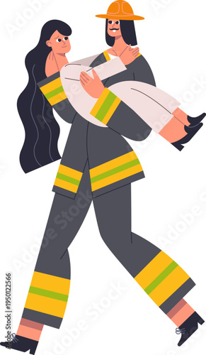 Firefighter carrying person providing emergency rescue service