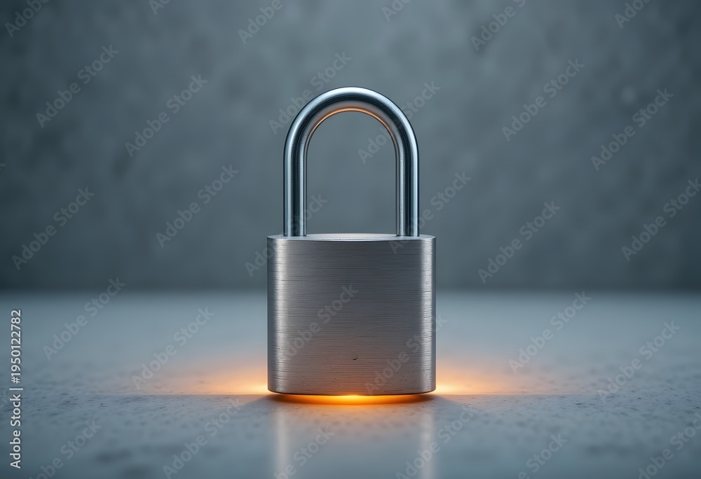 Fototapeta premium Illuminated Padlock Symbolizing Robust Digital Security, Data Protection, and Confidentiality on a Concrete Surface