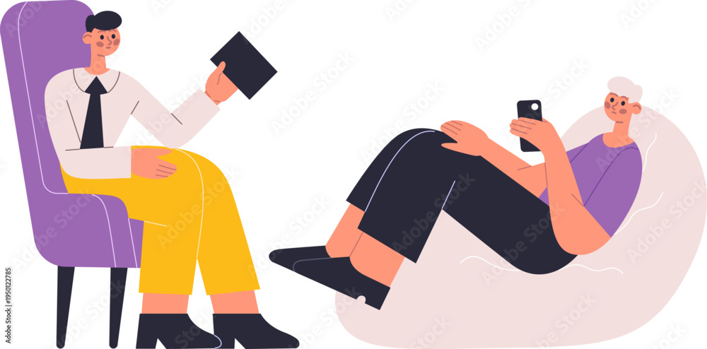 Fototapeta premium Therapy session with psychologist consulting young man