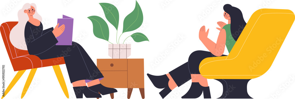 Fototapeta premium Women talking during therapy session with psychologist