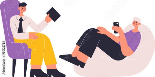 Therapy session with psychologist consulting young man