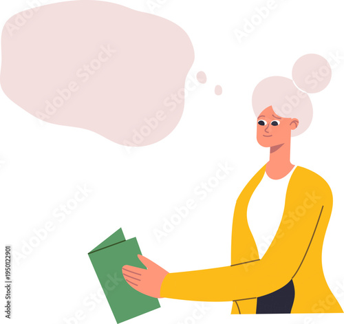 Woman reading book having new thoughts and ideas