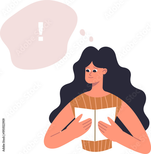 Young woman reading book having a new idea